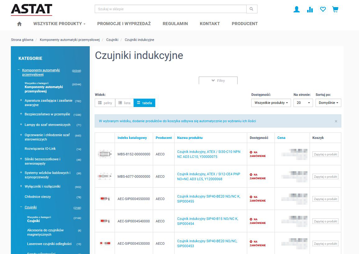 Produktowy serwis www - lista rozdziałów