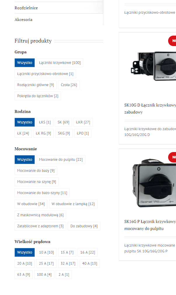 Produktowy serwis www - lista rozdziałów