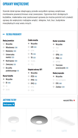 Produktowy serwis www - filtrowanie po właściwościach produktu